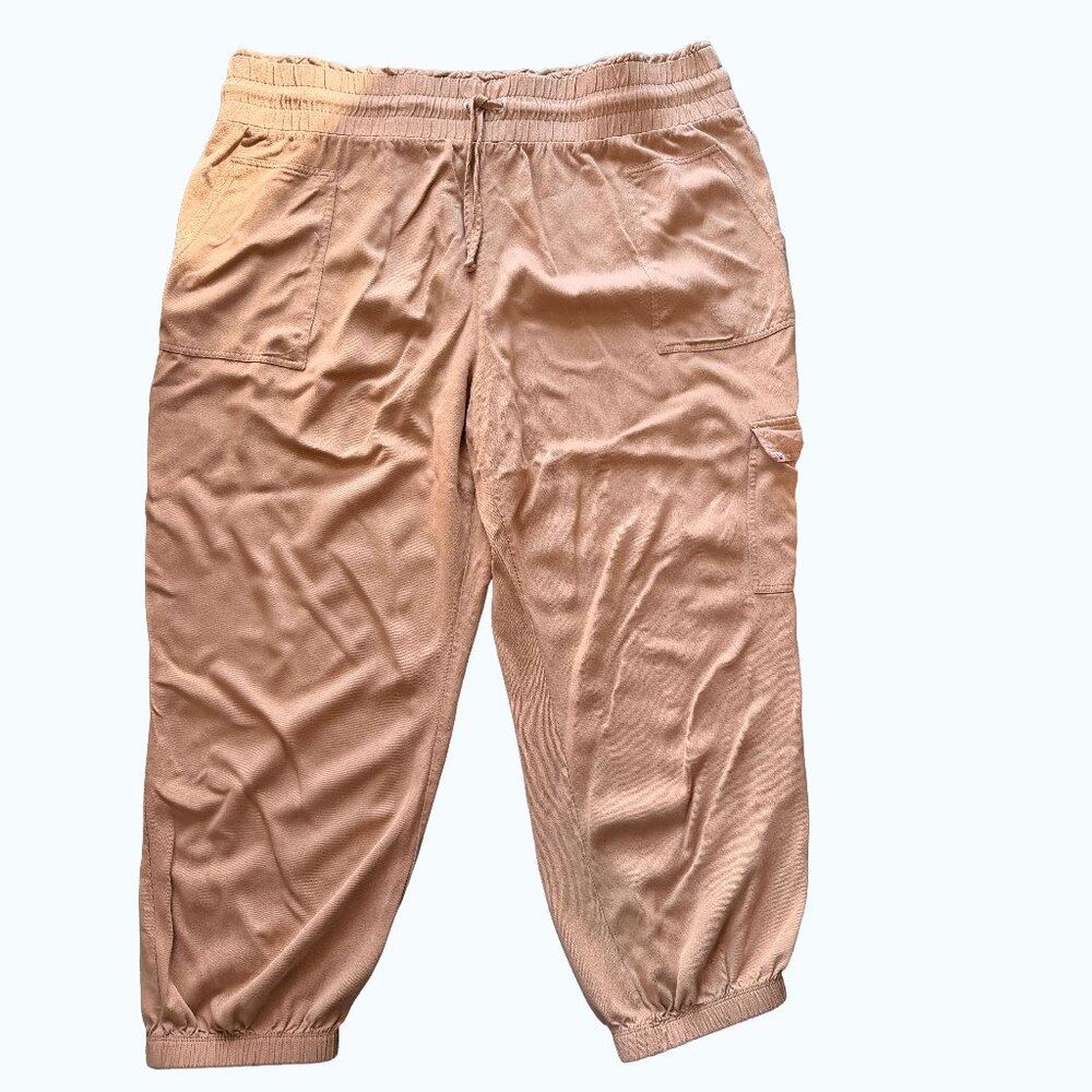 Juicy Couture Y2K Cargo Jogger Pants Tan Rayon Elastic Waist Plus 1X 2X